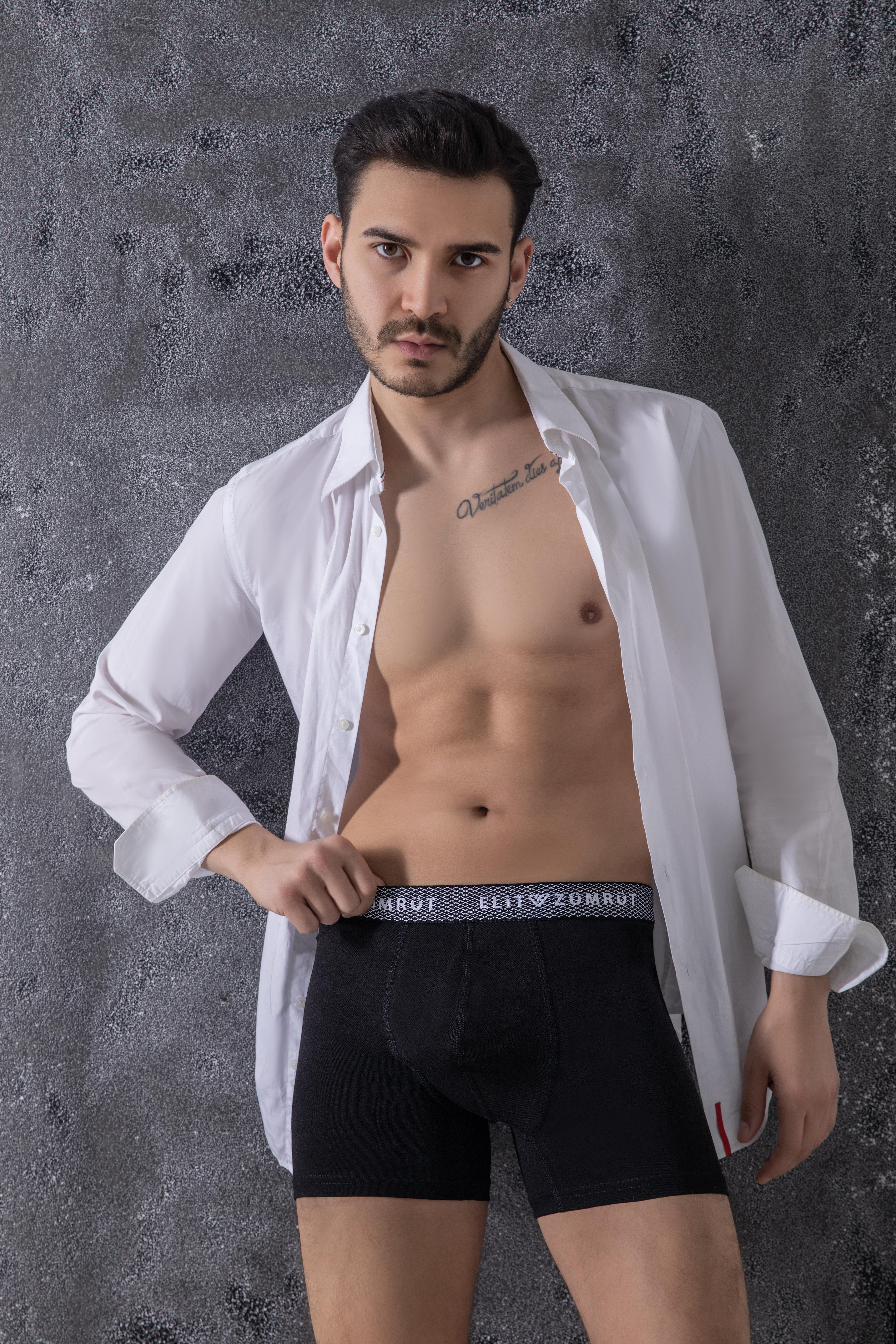 Erkek Baklava Lastikli Siyah Pamuklu Boxer 3Lü Paket
