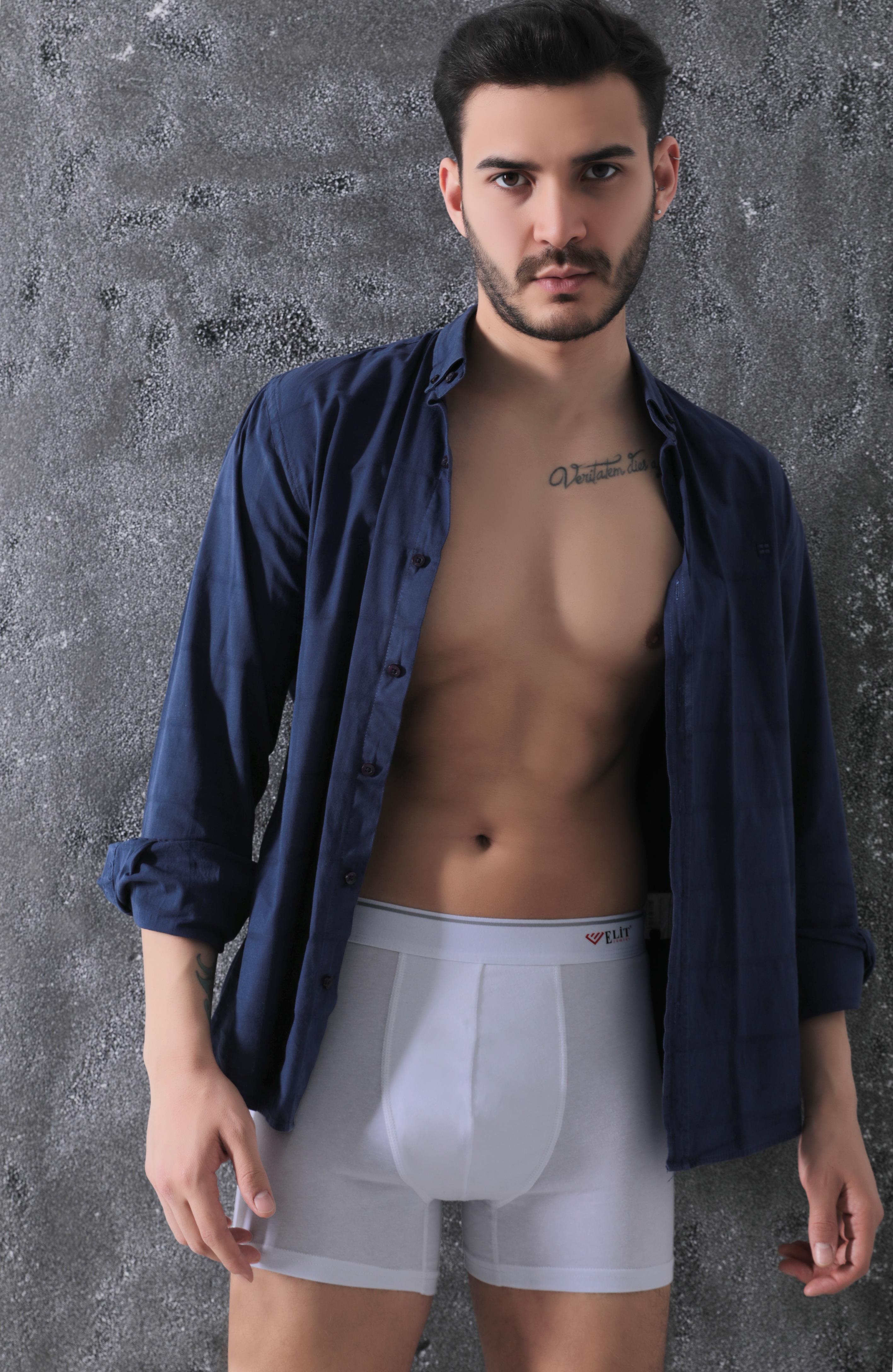Erkek Beyaz Pamuklu Likralı Boxer 3Lü Paket