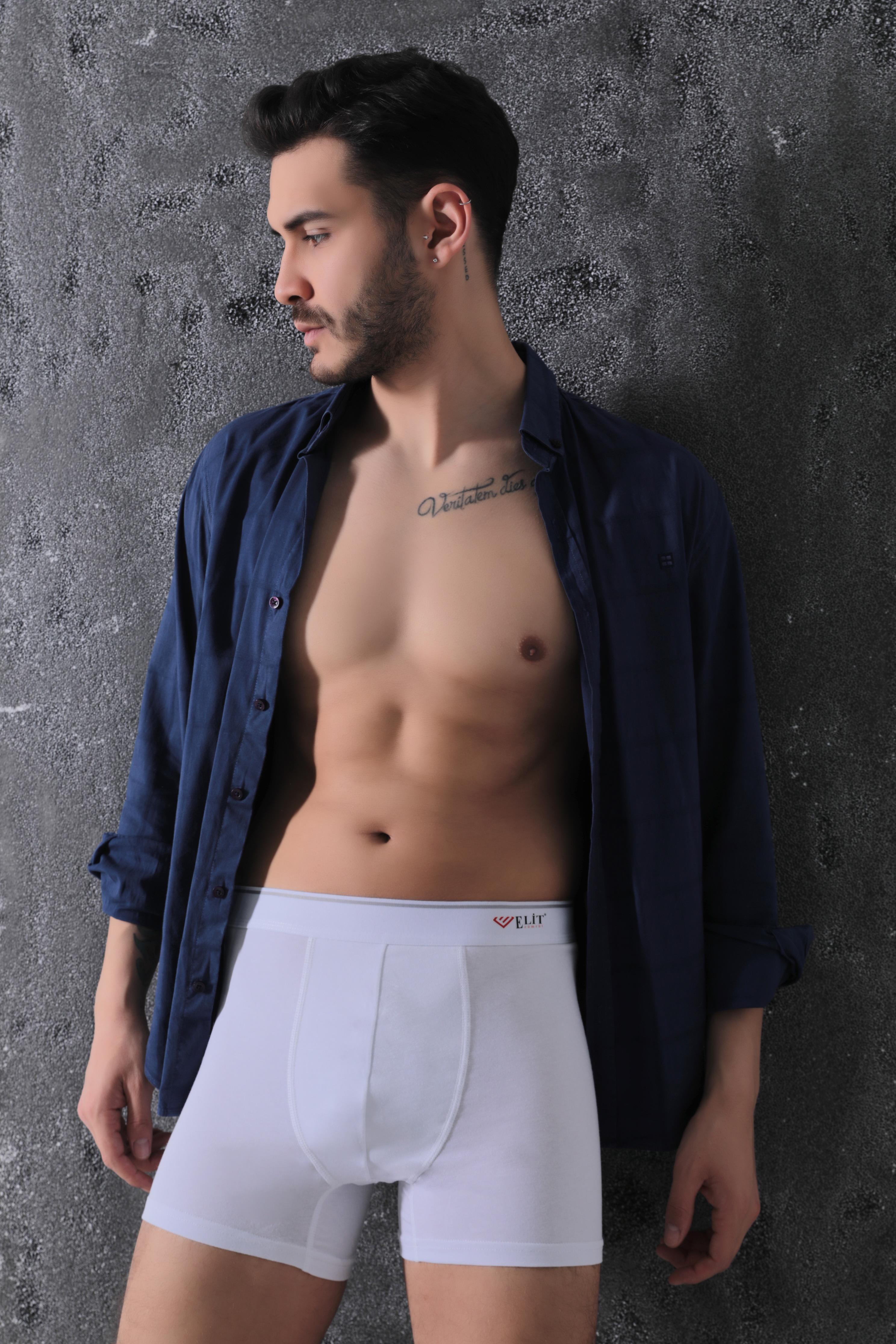 Erkek Beyaz Pamuklu Likralı Boxer 3Lü Paket