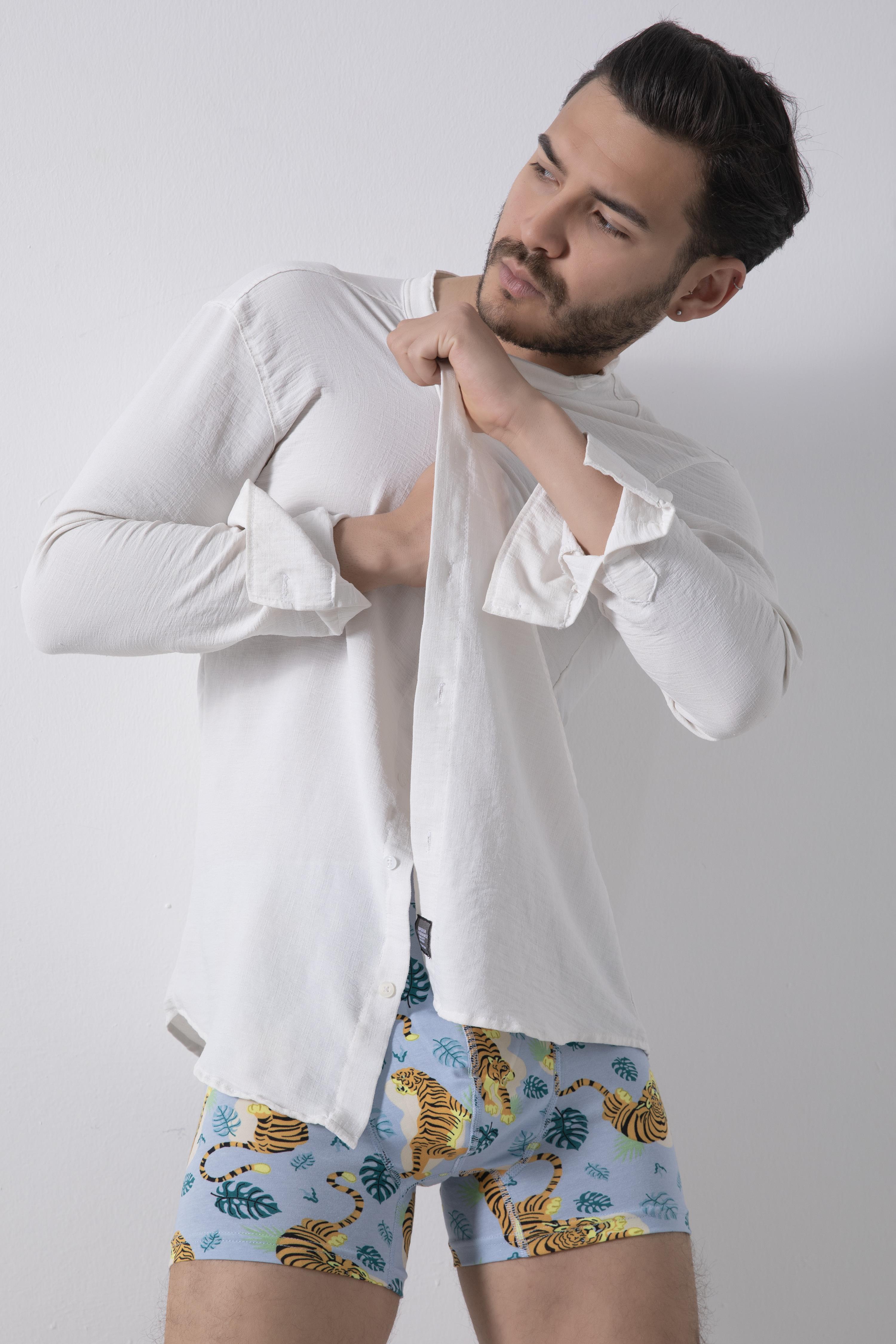 Erkek Düz Lastikli Pamuklu Desenli Boxer 3Lü Paket