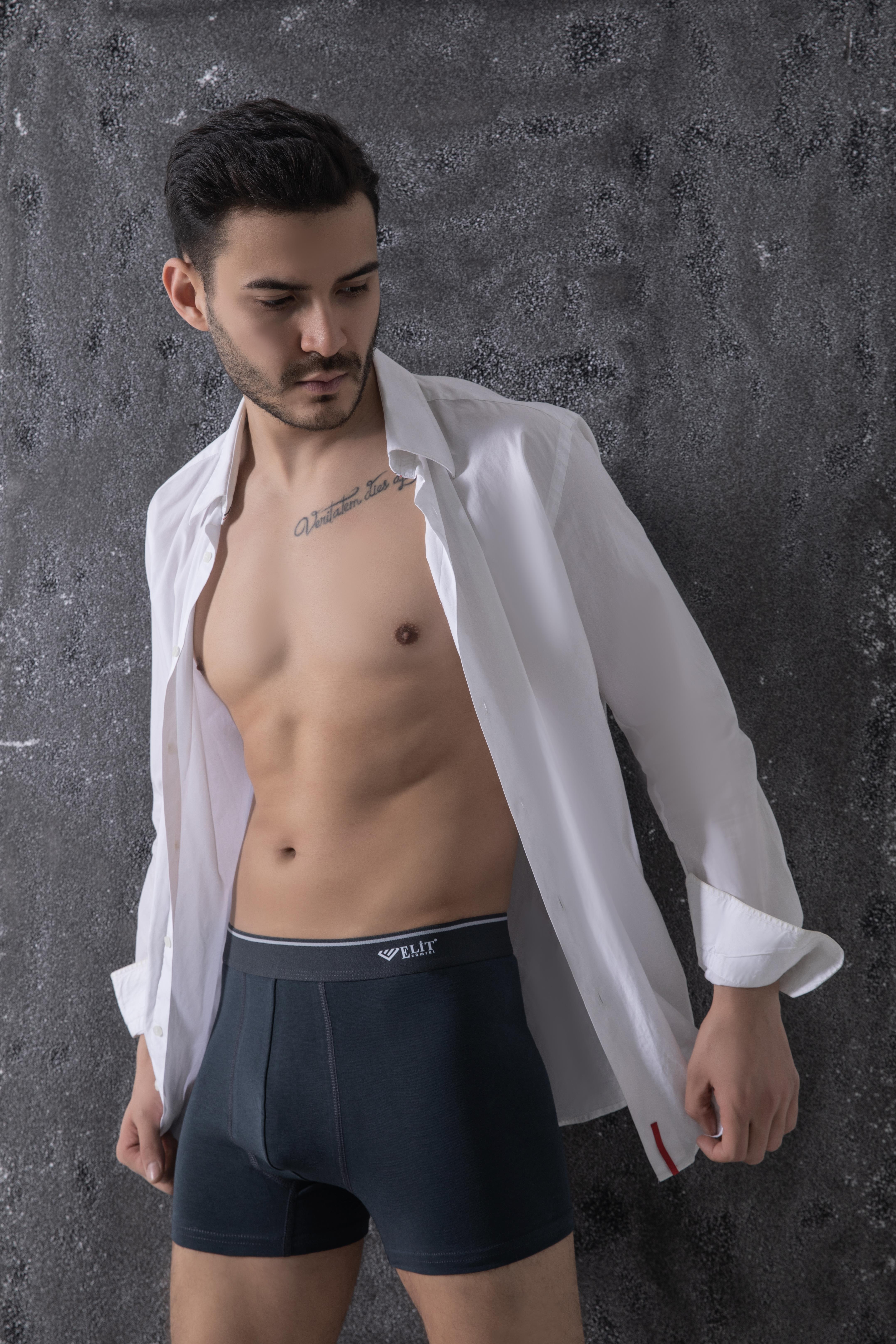 Erkek Füme Pamuklu Likralı Boxer 3Lü Paket