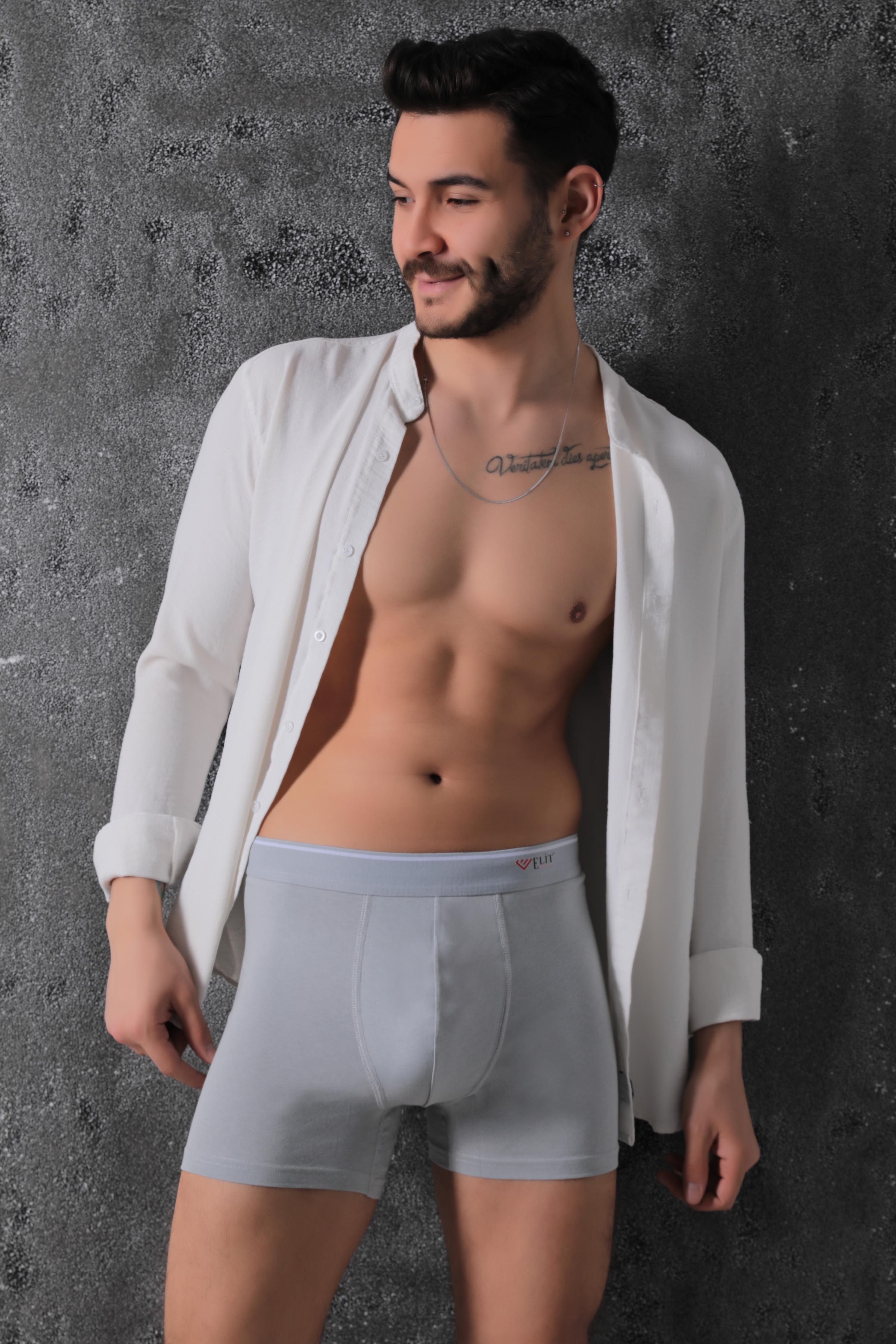Erkek Gri Pamuklu Likralı Boxer 3Lü Paket