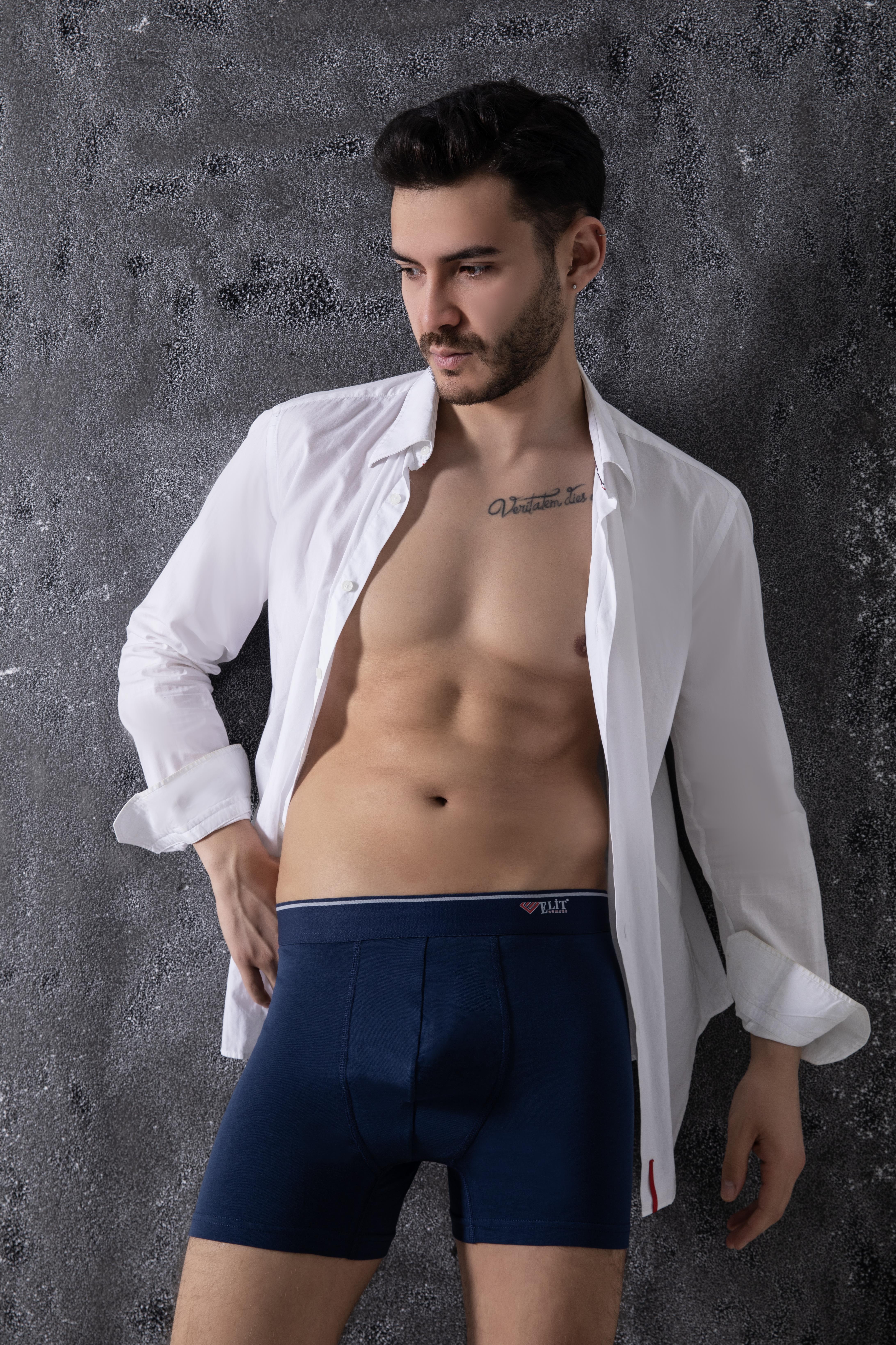 Erkek Lacivert Pamuklu Likralı Boxer 3Lü Paket