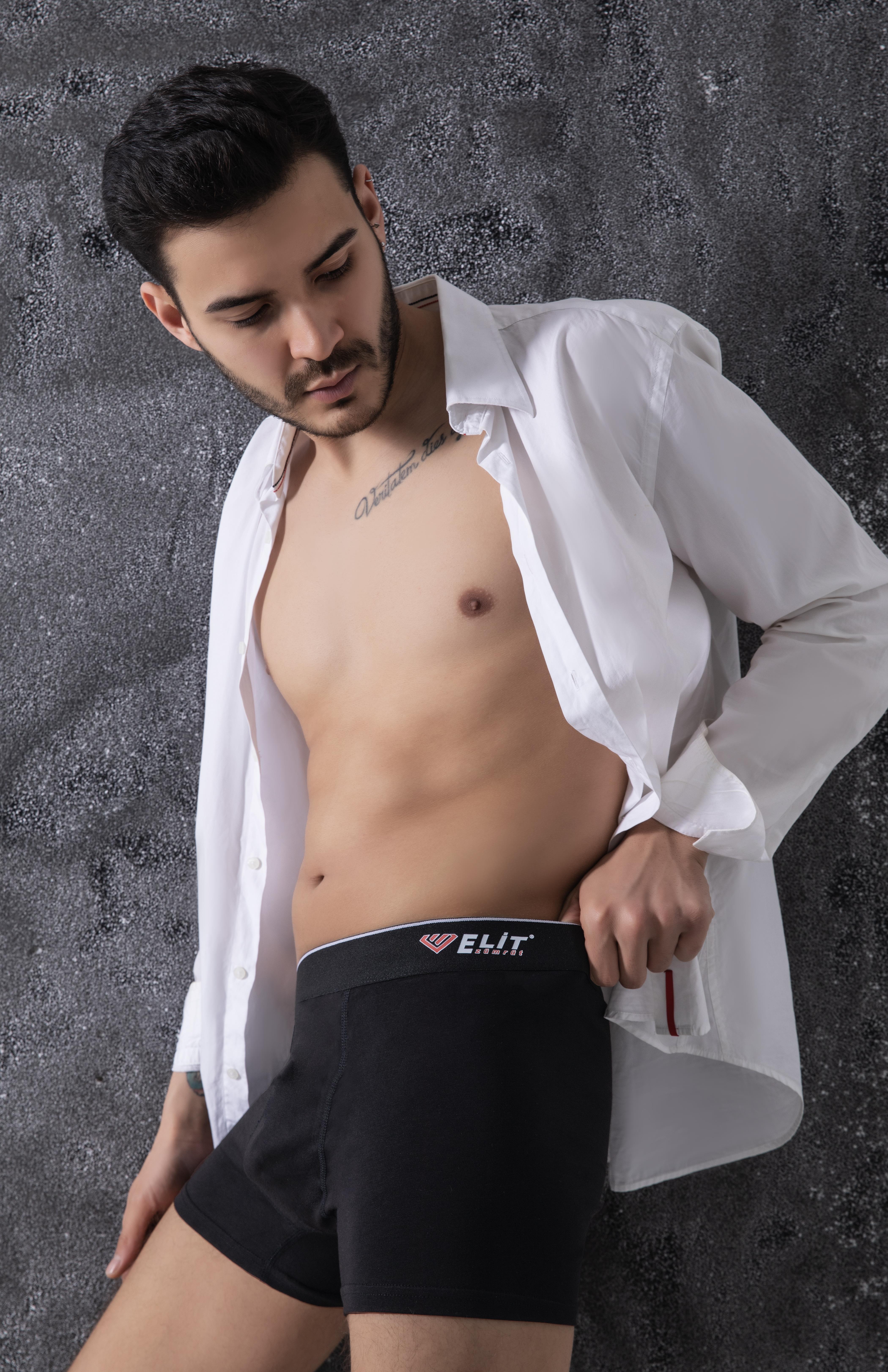 Erkek Siyah Pamuklu Likralı Boxer 3Lü Paket