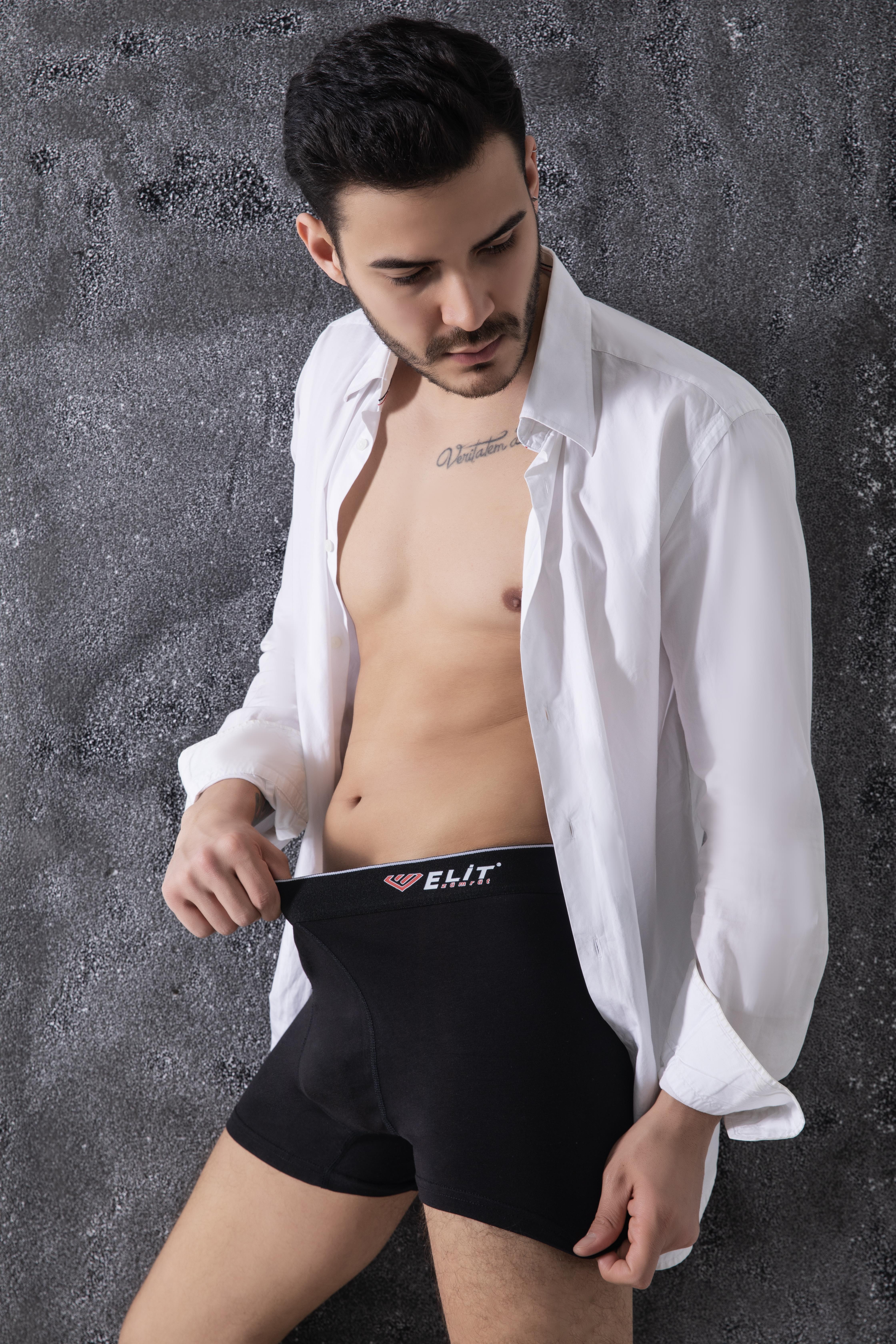 Erkek Siyah Pamuklu Likralı Boxer 3Lü Paket