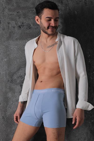 Erkek Açık Mavi Pamuklu Yazılı Lastikli Boxer 3Lü Paket