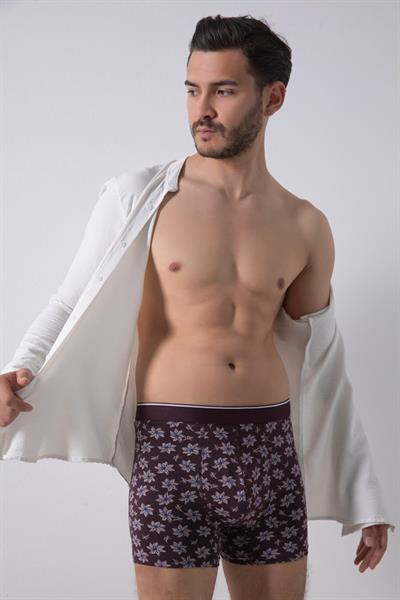 Erkek Düz Lastikli Pamuklu Desenli Boxer 3Lü Paket