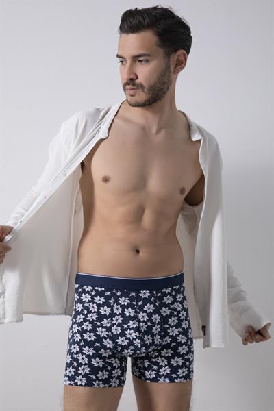 Erkek Düz Lastikli Pamuklu Desenli Boxer 3Lü Paket