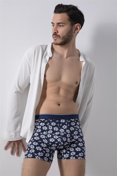 Erkek Düz Lastikli Pamuklu Desenli Boxer 3Lü Paket