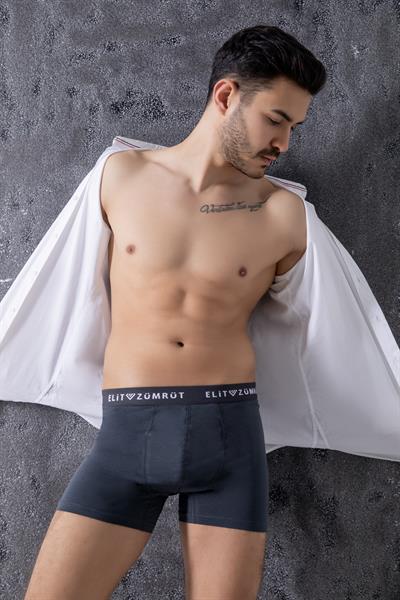 Erkek Füme Pamuklu Yazılı Lastikli Boxer 3Lü Paket