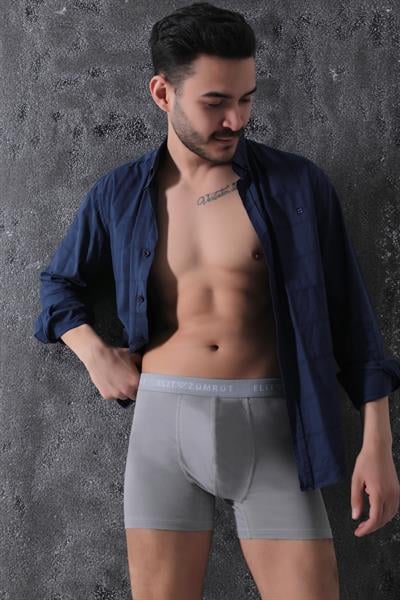 Erkek Gri Pamuklu Yazılı Lastikli Boxer 3Lü Paket