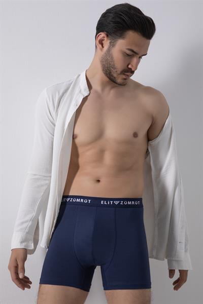 Erkek Lacivert Yazılı Lastikli Likralı Boxer 3Lü Paket