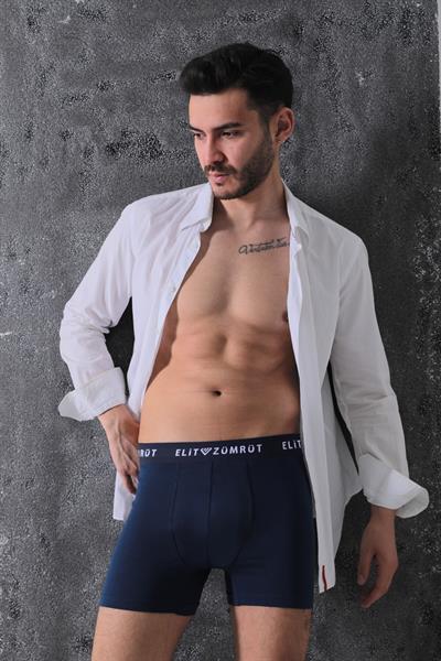 Erkek Lacivert Yazılı Lastikli Likralı Boxer 3Lü Paket