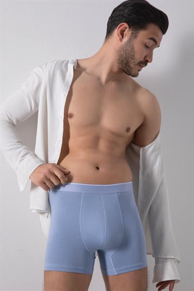 Erkek Mavi Pamuklu Likralı Boxer 3Lü Paket