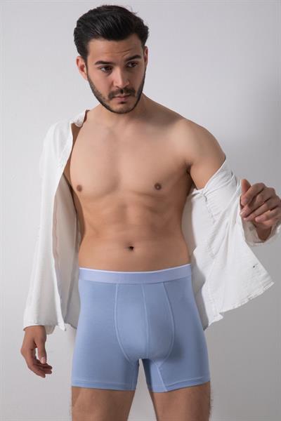 Erkek Mavi Pamuklu Likralı Boxer 3Lü Paket