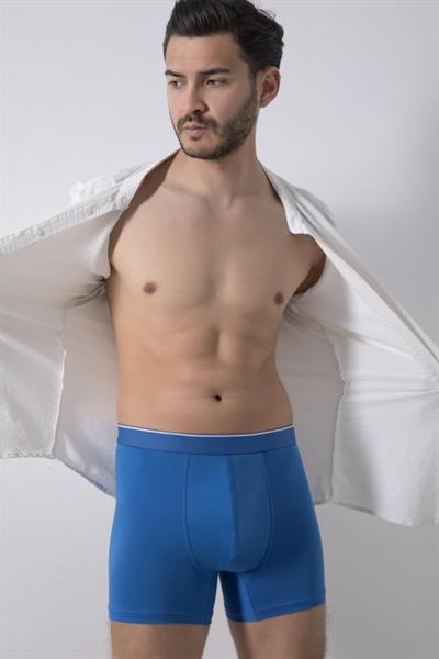 Erkek Mavi Pamuklu Likralı Boxer 3Lü Paket
