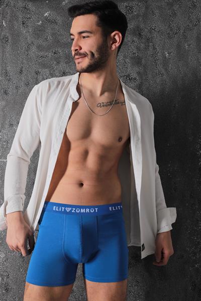 Erkek Mavi Pamuklu Yazılı Lastikli Boxer 3Lü Paket