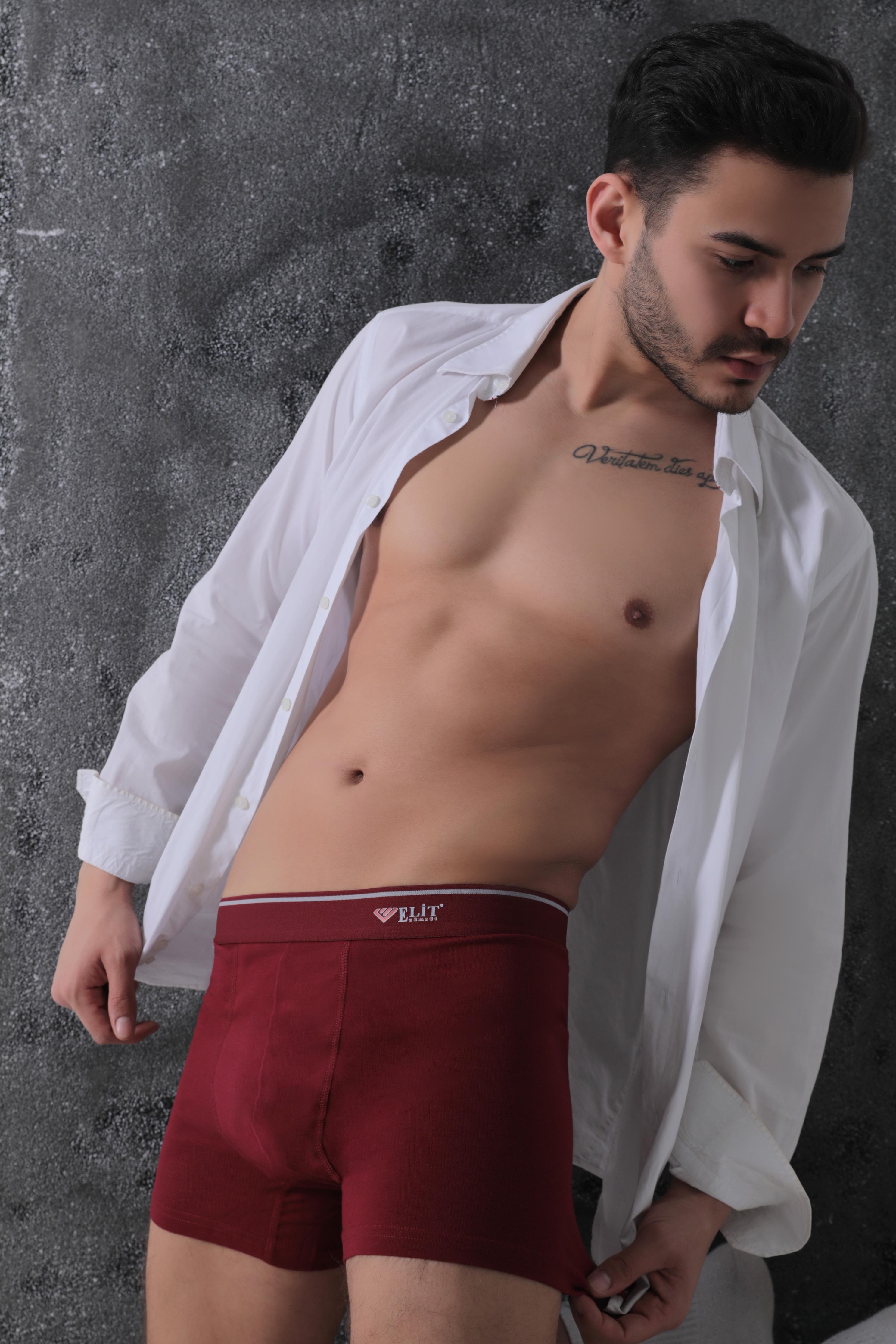Erkek Bordo Pamuklu Likralı Boxer 3'Lü Paket