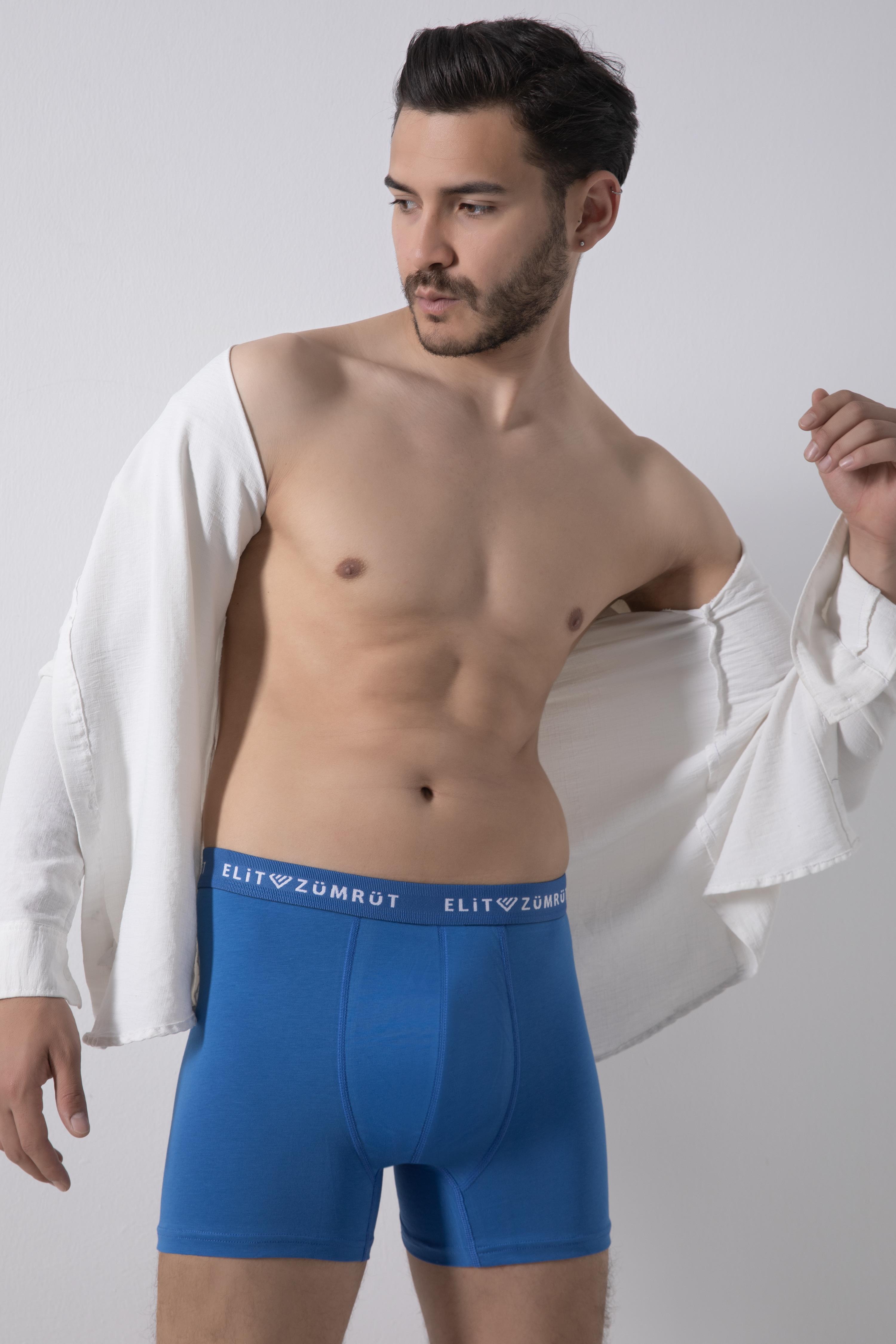60BoxerELİT ZÜMRÜTErkek Mavi Pamuklu Yazılı Lastikli Boxer 3'Lü Paket