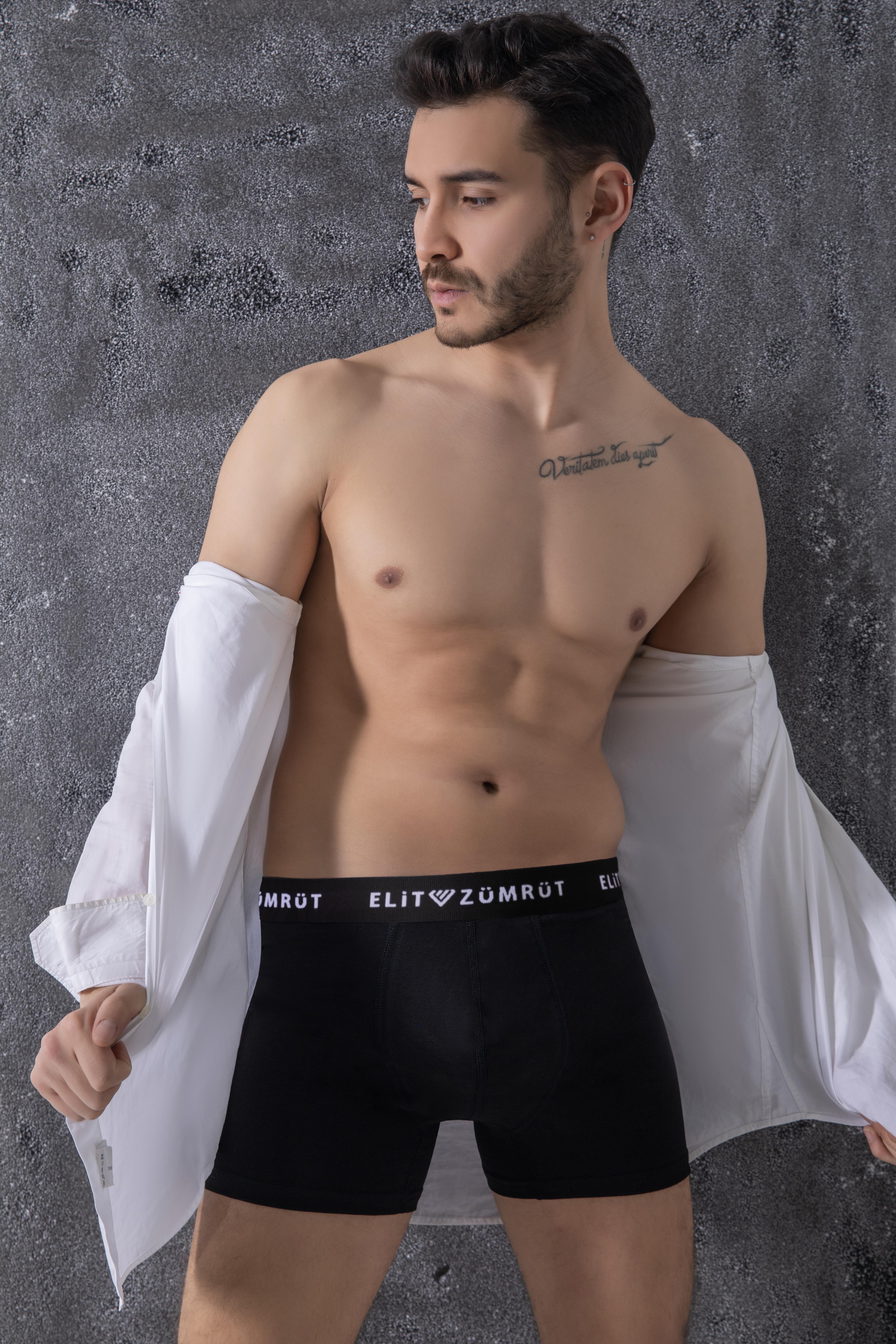 Erkek Siyah Pamuklu Yazılı Lastikli Likralı Boxer 3'Lü Paket