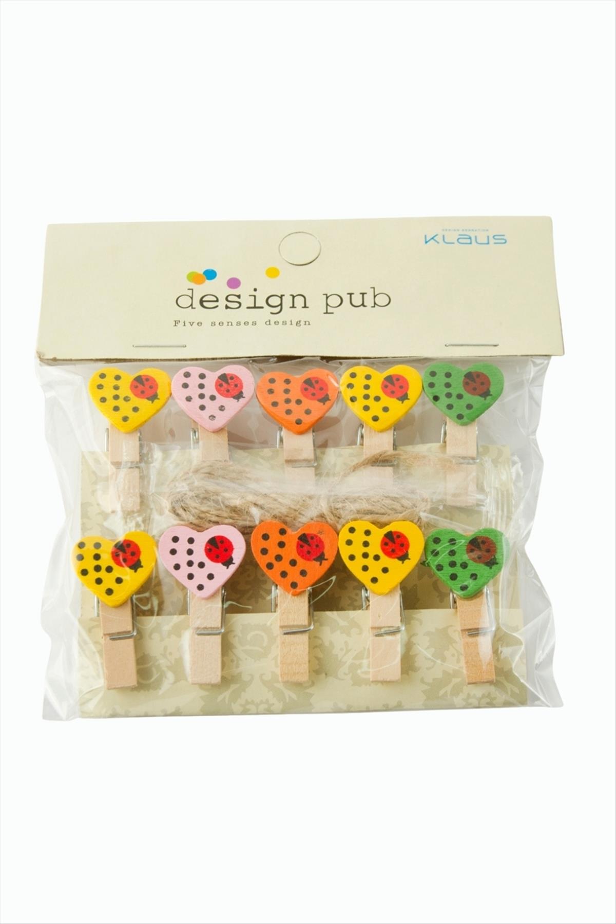 10 Adet Uğur Böceği Renkli Kalp Süs Mandal