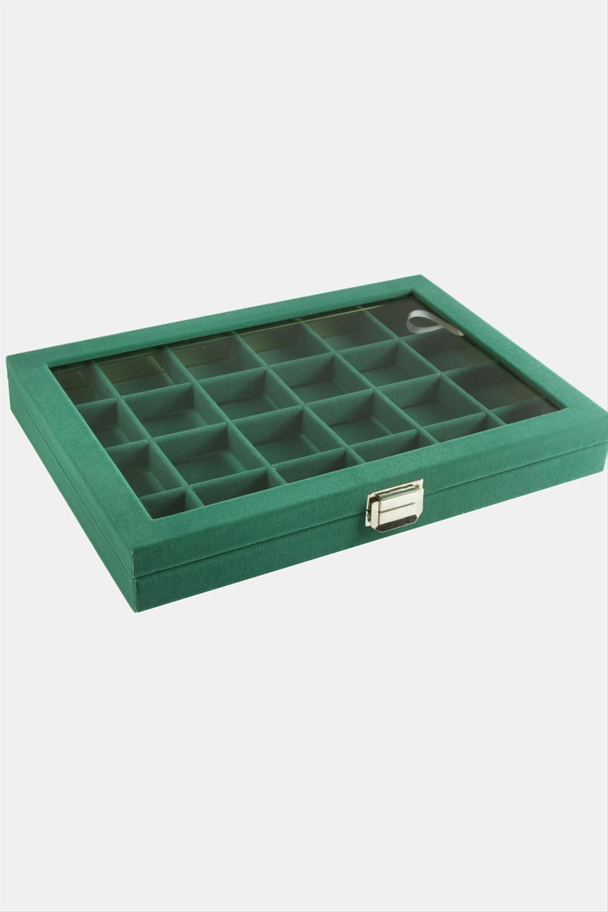 24 Bölmeli Cam Kapaklı Anfora Kumaş Sunum Tablosu 24*34 cm