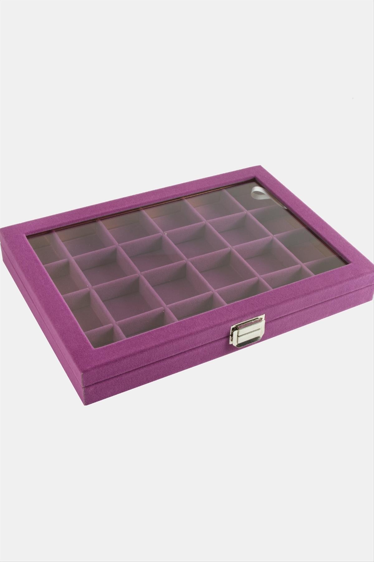 24 Bölmeli Cam Kapaklı Anfora Kumaş Sunum Tablosu 24*34 cm