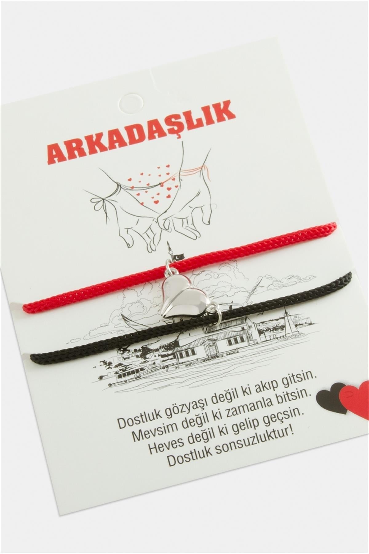 2li Kalp Mıknatıslı Arkadaşlık Bilekliği-Kırmızı