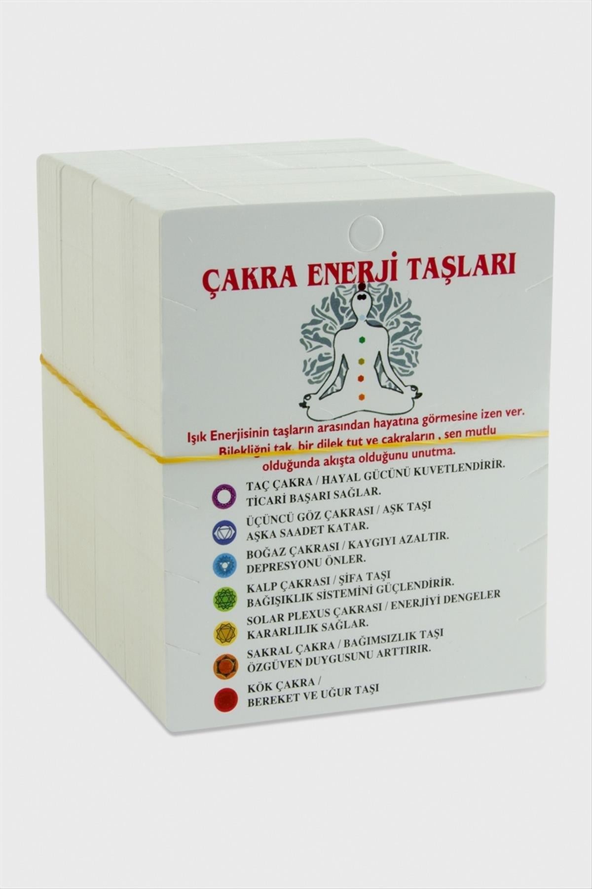 3lü Çakra Enerji Taşları Bileklik Kartı-Beyaz
