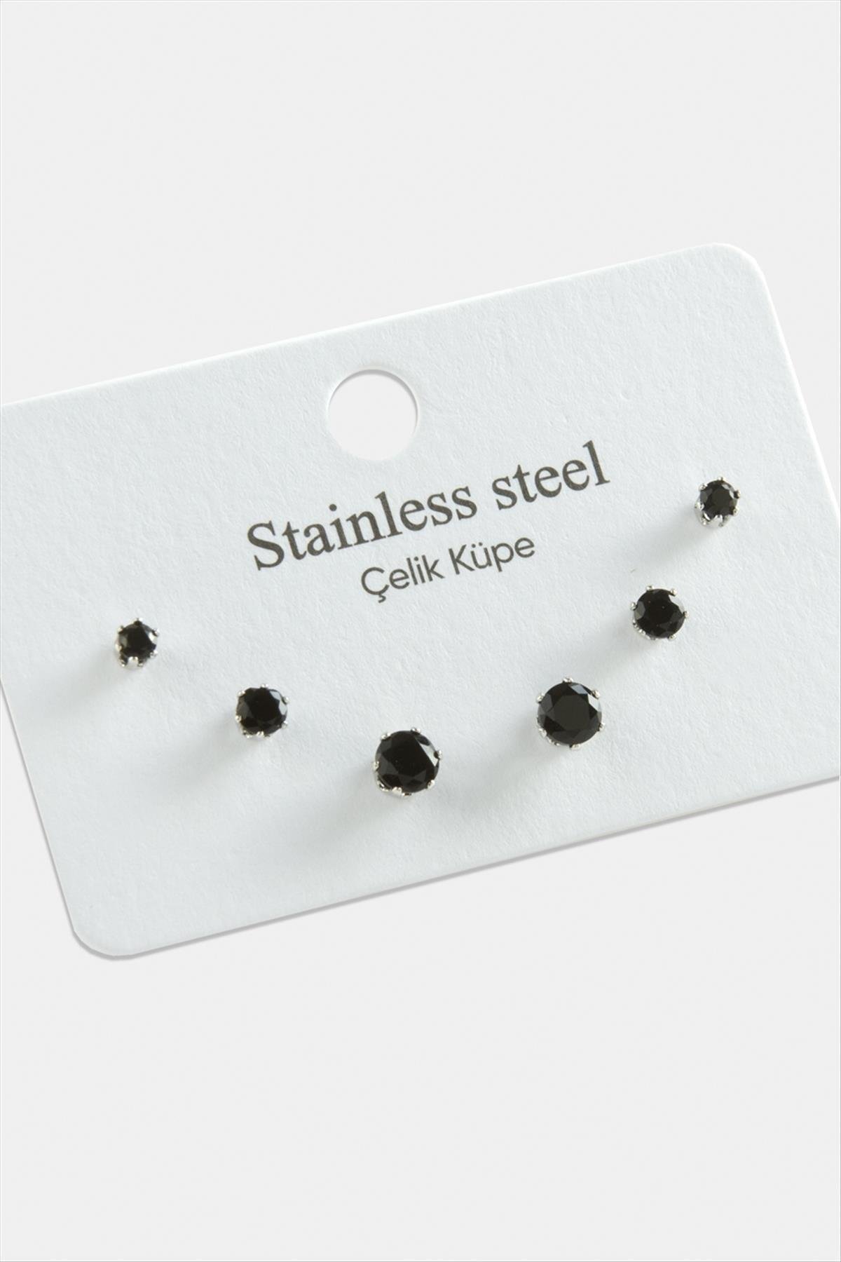 6 Adet Yuvarlak Zirkon Tek Taşlı Çelik Küpe