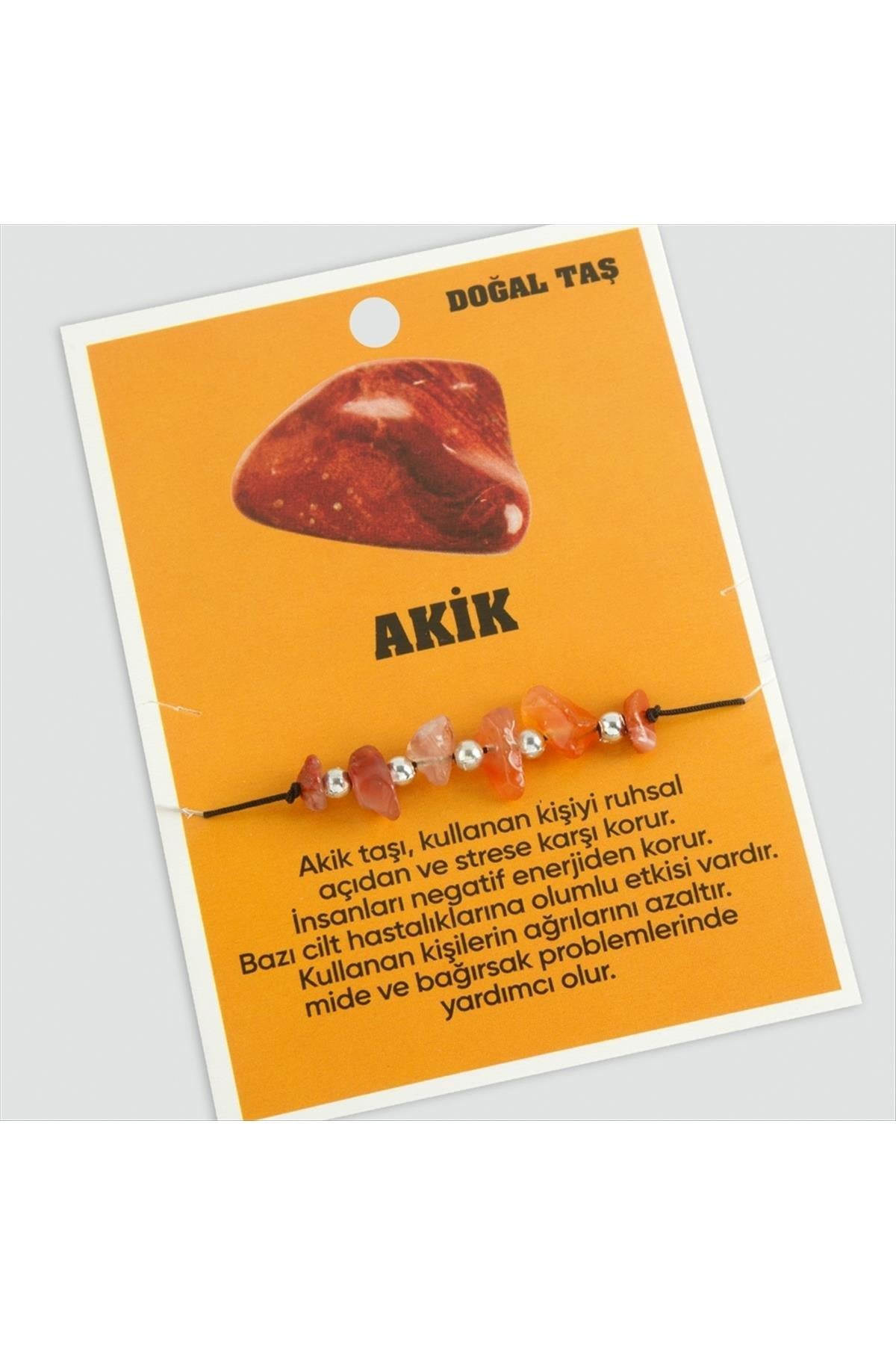 Akik Doğaltaşlı İp Bileklik-Kahverengi