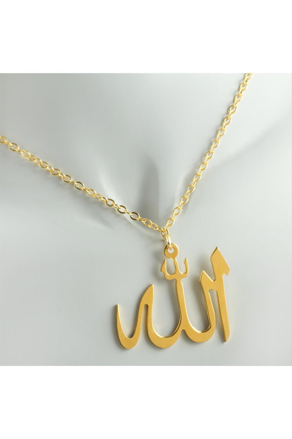 Allah Yazılı Uçlu Kolye-Sarı