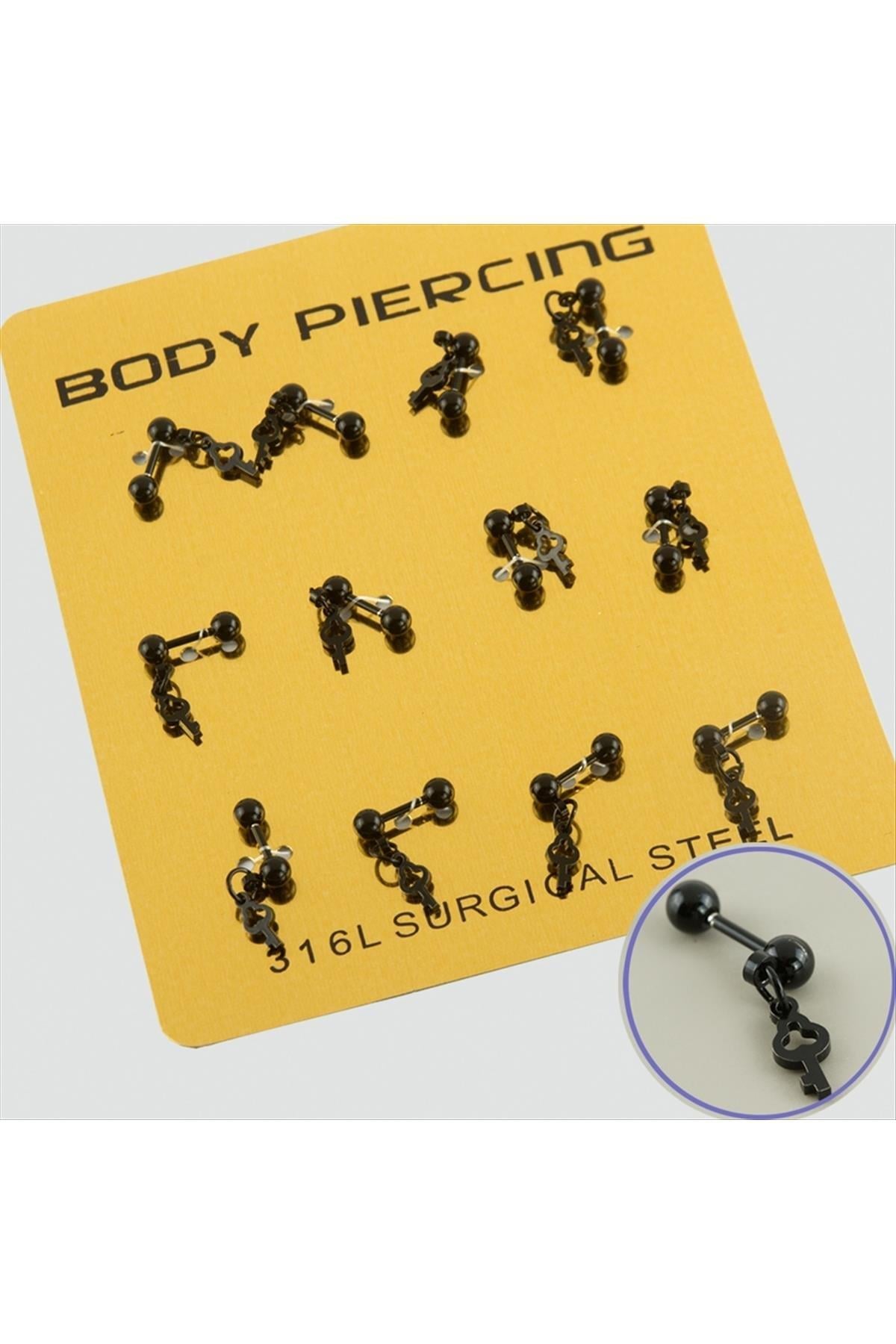 Anahtar Çelik Piercing 1 Adet - Siyah