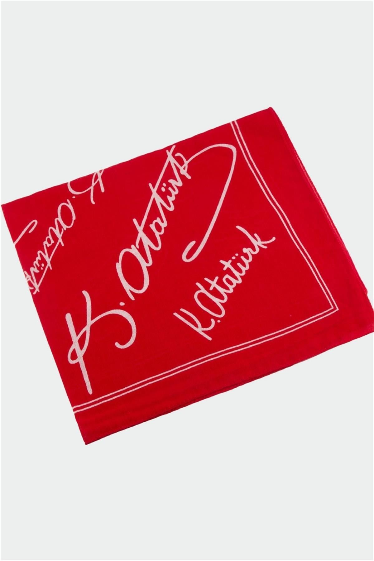 Atatürk İmzalı Desenli Bandana 50x50 Kırmızı