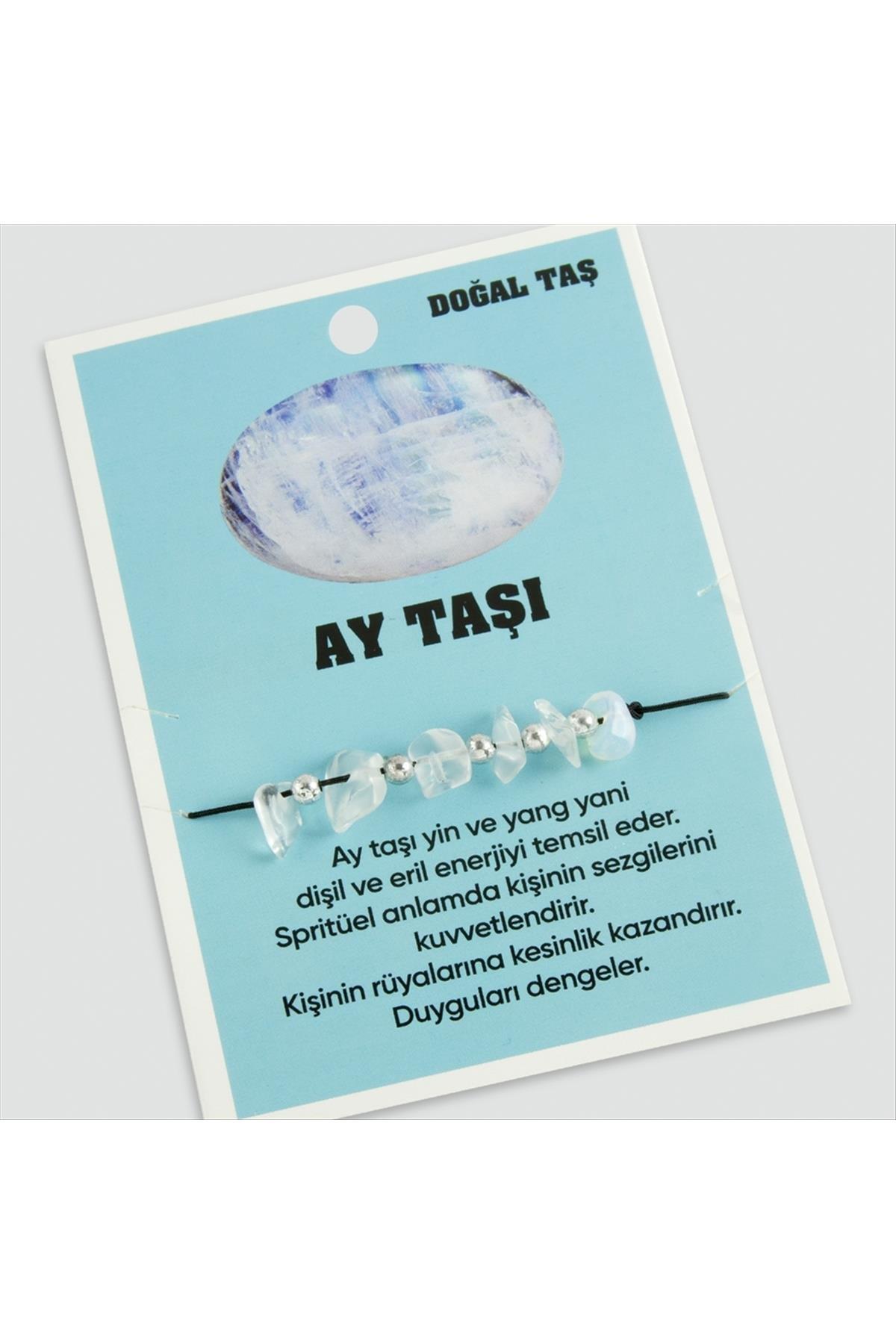 Ay Taşı Doğaltaşlı İp Bileklik-Açık Mavi