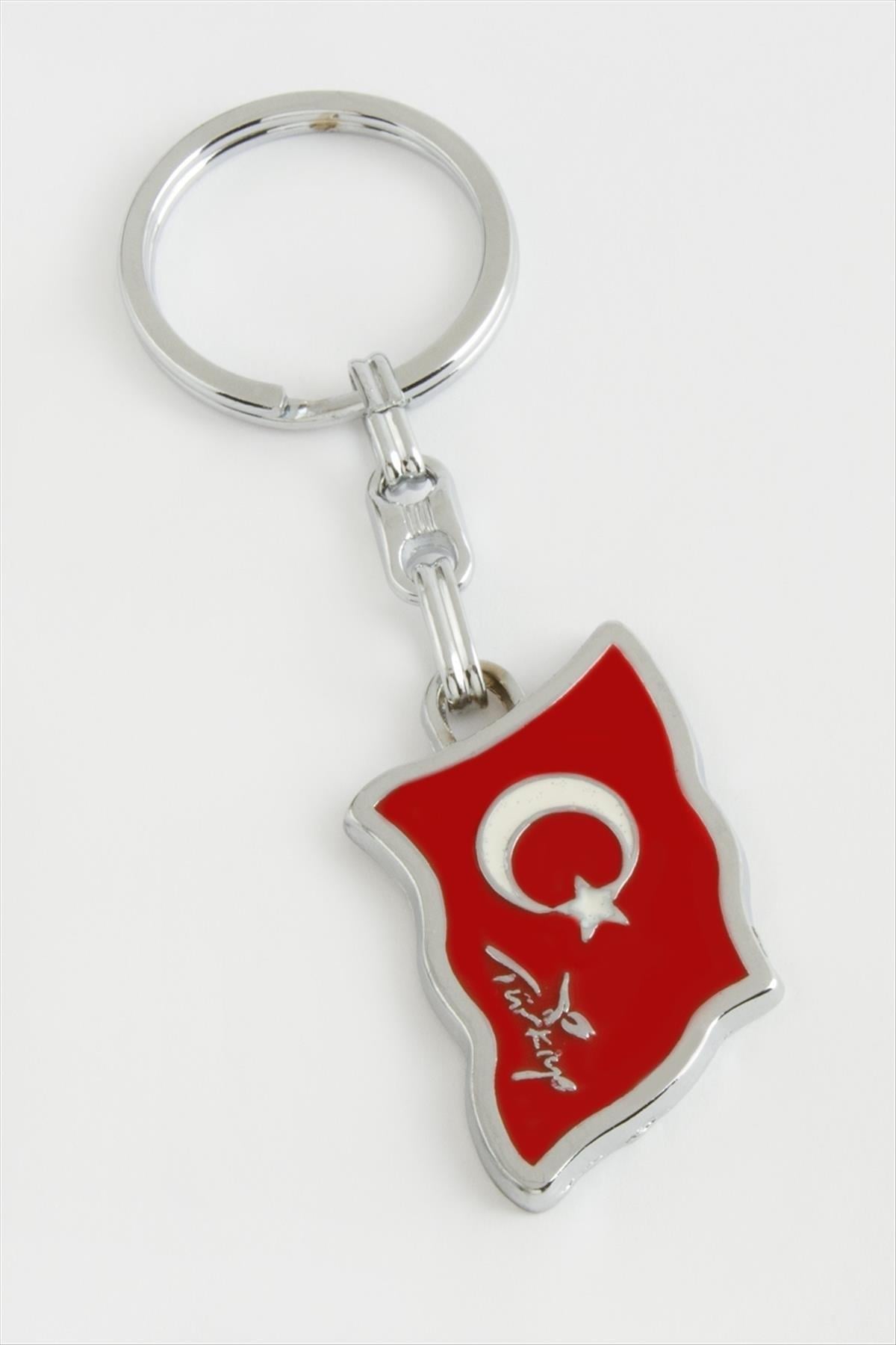 Ay Yıldız Metal Anahtarlık-Kırmızı