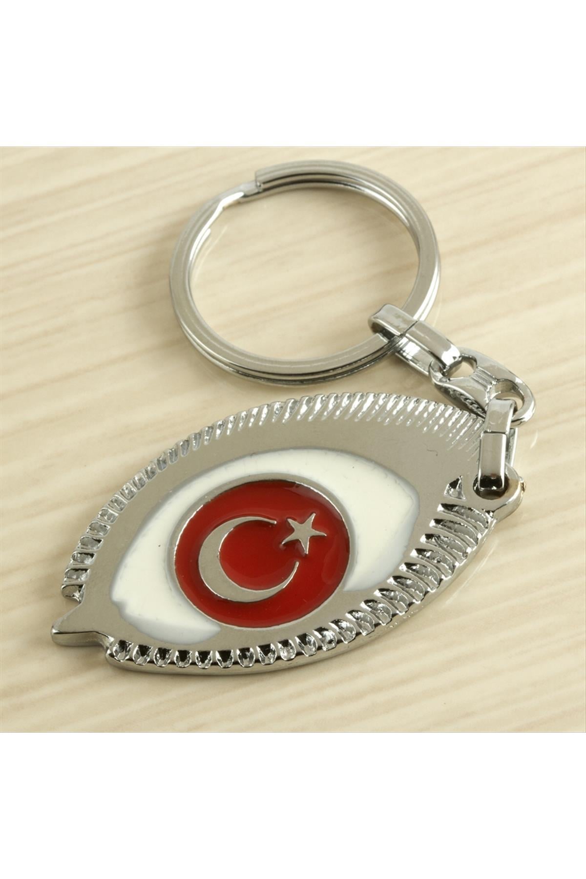 Ay Yıldız Metal Anahtarlık-Kırmızı