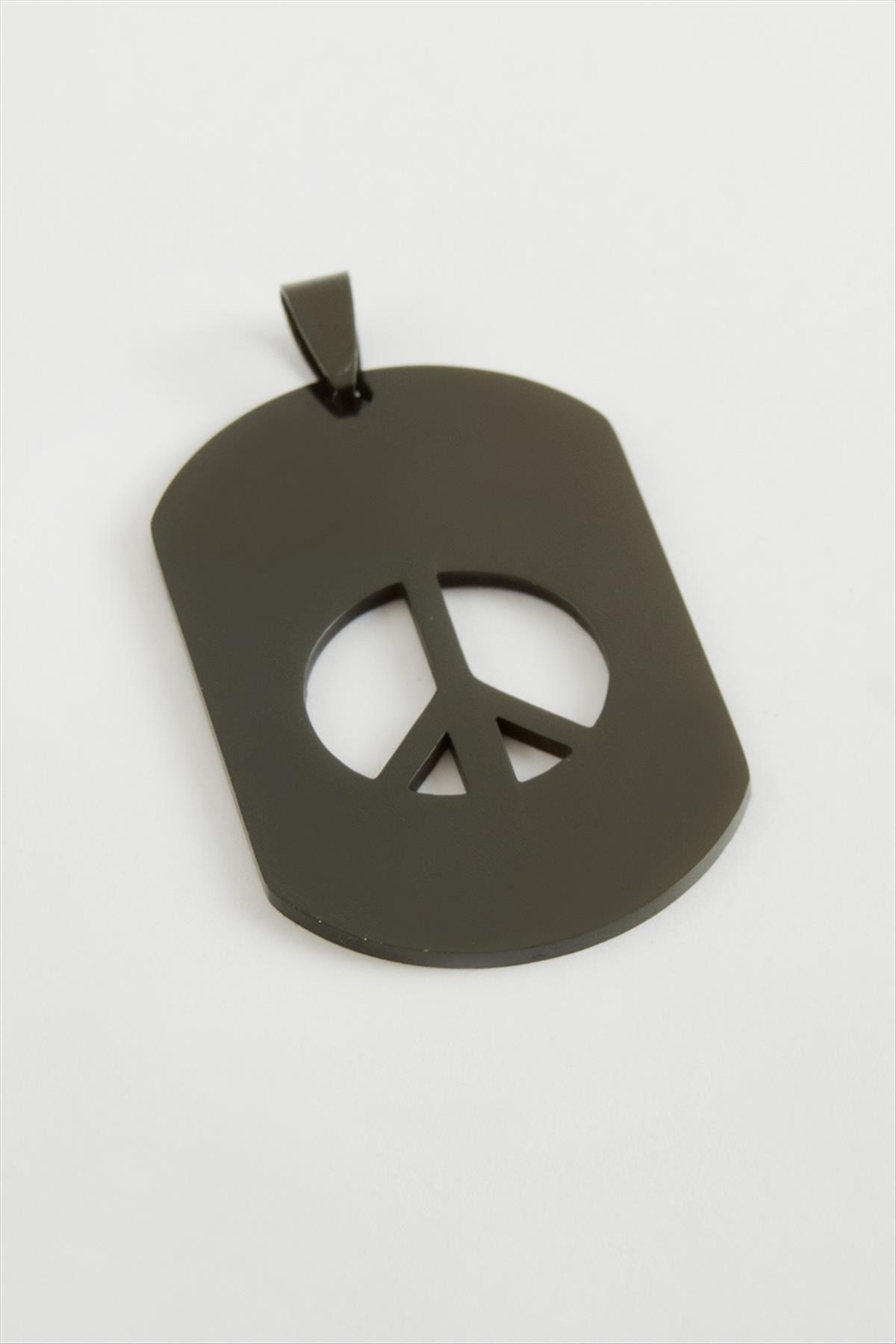 Barış İşareti Çelik Kolye Ucu 3X5 cm-Siyah