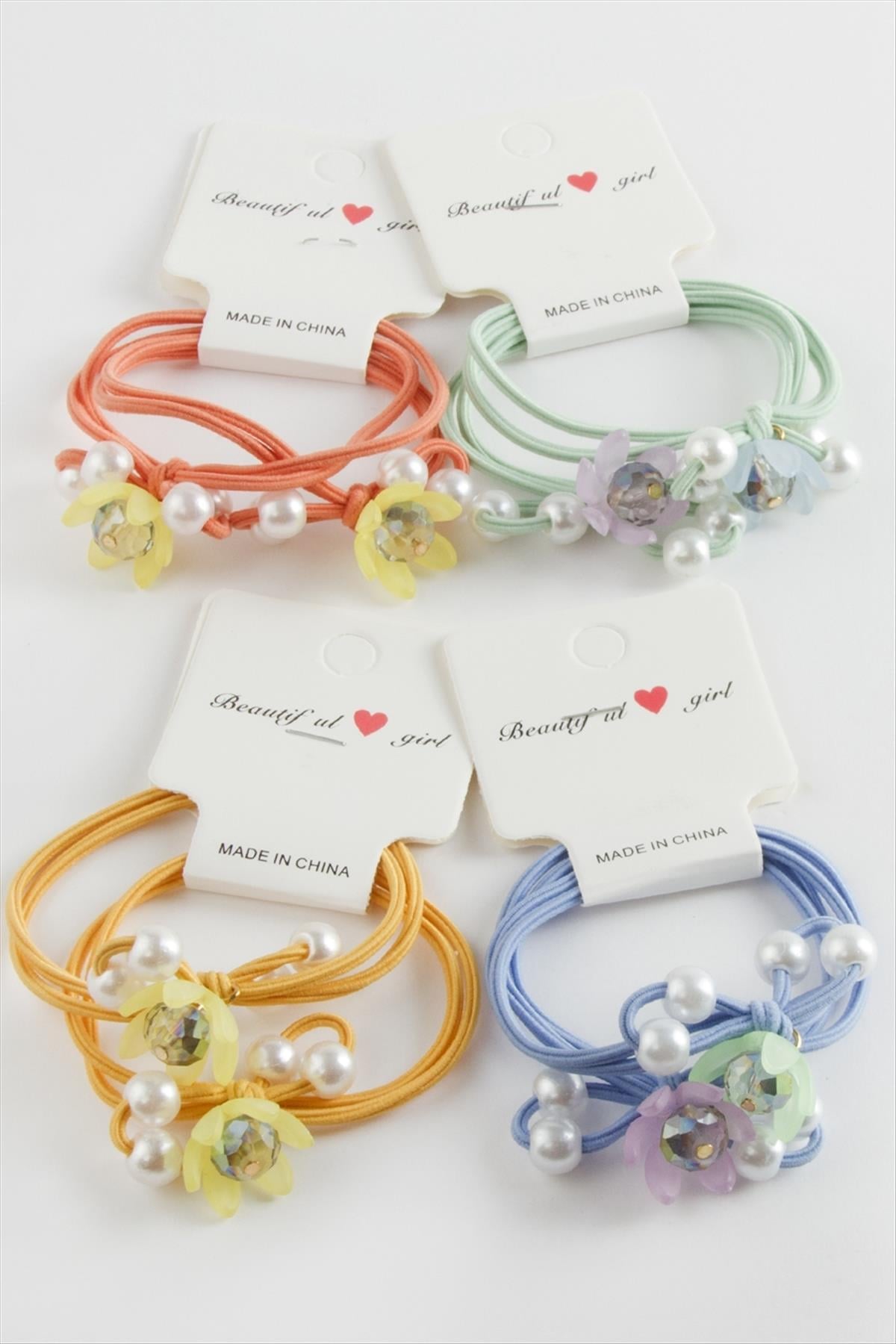 Çiçek İnci Lastikli Toka 2 Adet