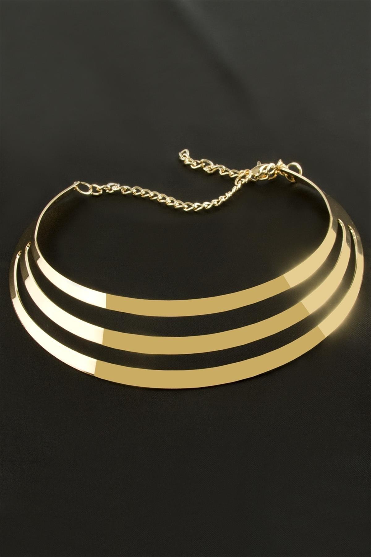 Çizgili Metal Tasma Kolye-Sarı