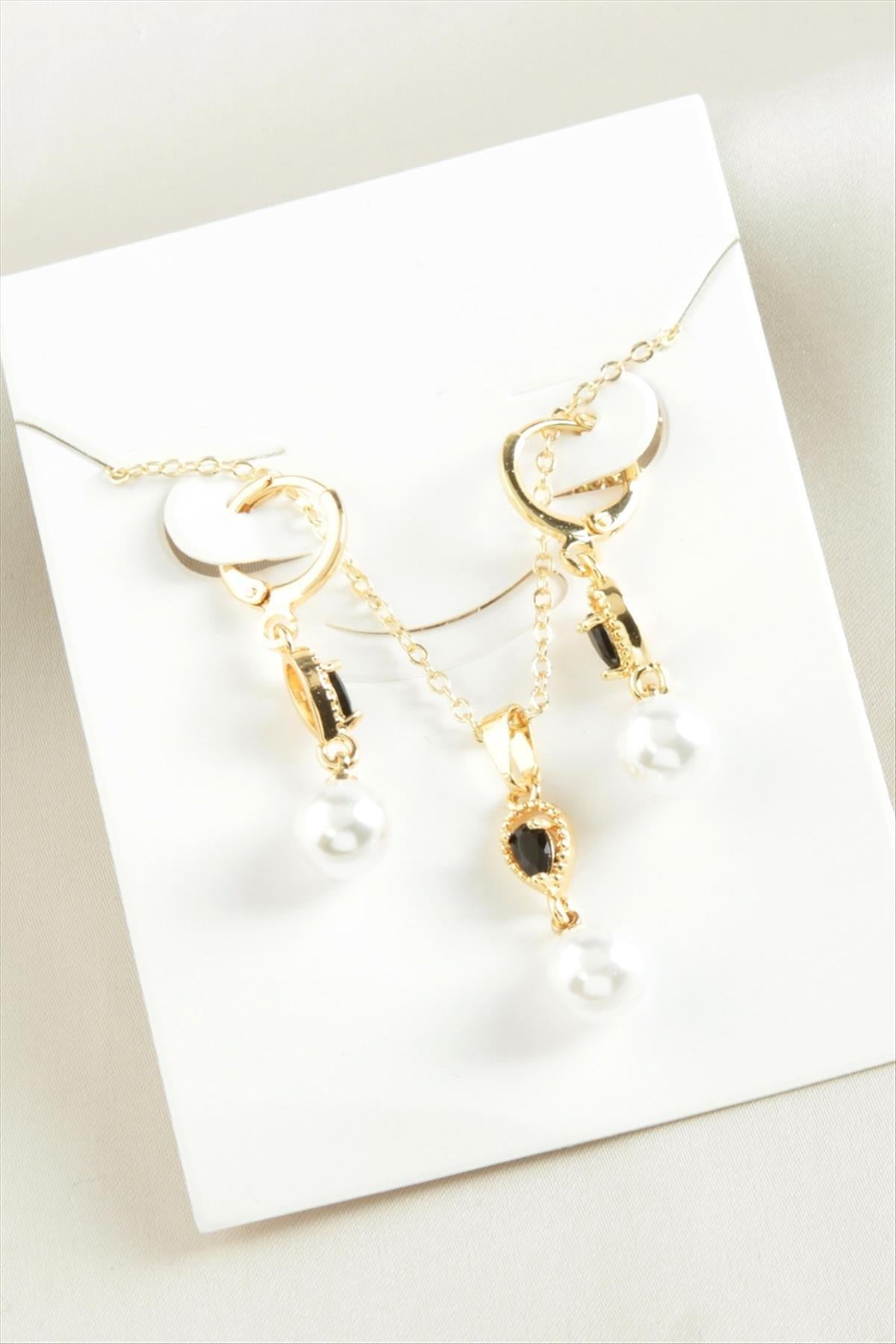 Damla İnci Zirkon Taşlı Set Kolye