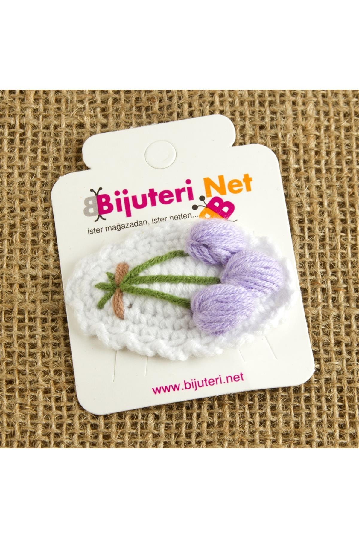 El Yapımı Lale İşlemeli Örgülü Çıtçıtlı Toka