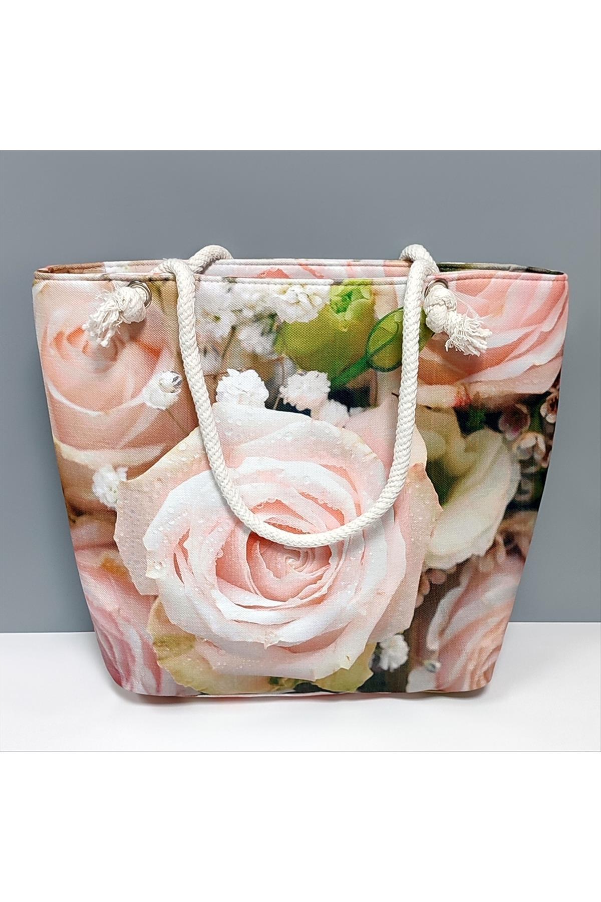 Gül Desenli Plaj Çantası