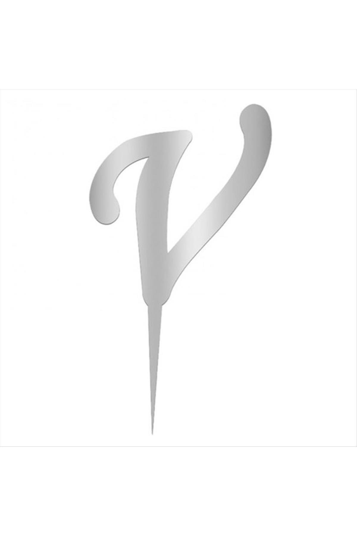 Gümüş Renkli Harf Pasta ve Kek Pleksi-V