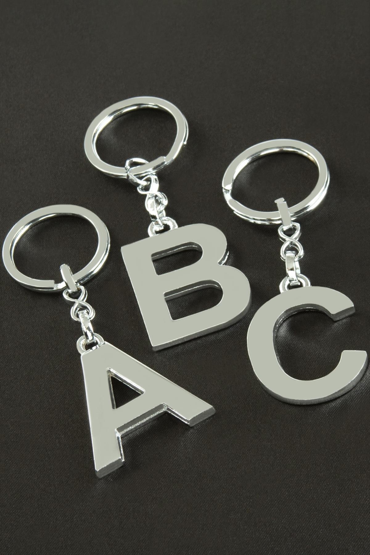 Gümüş Renkli Metal Harf Anahtarlık Standlı 72 Adet