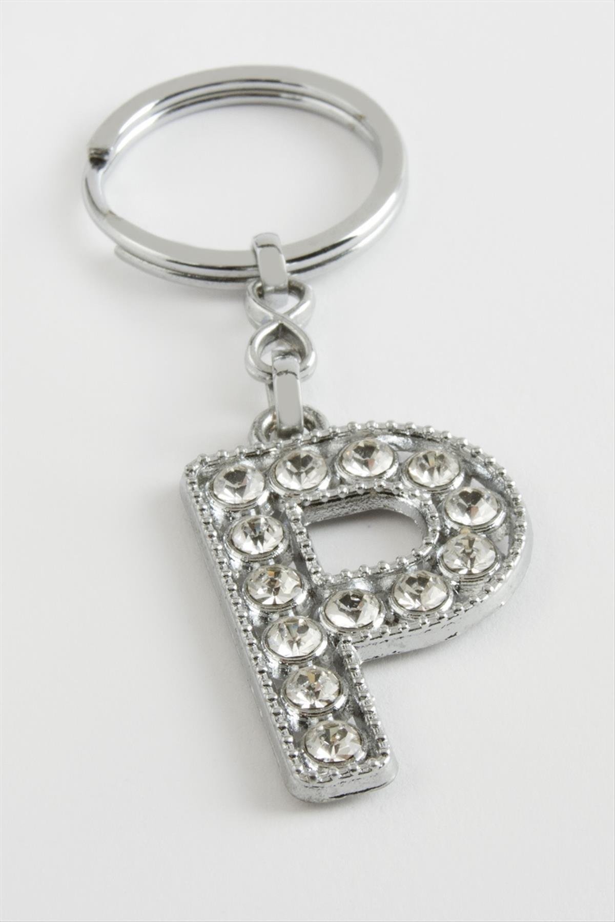 Gümüş Renkli Taşlı Harf Anahtarlık