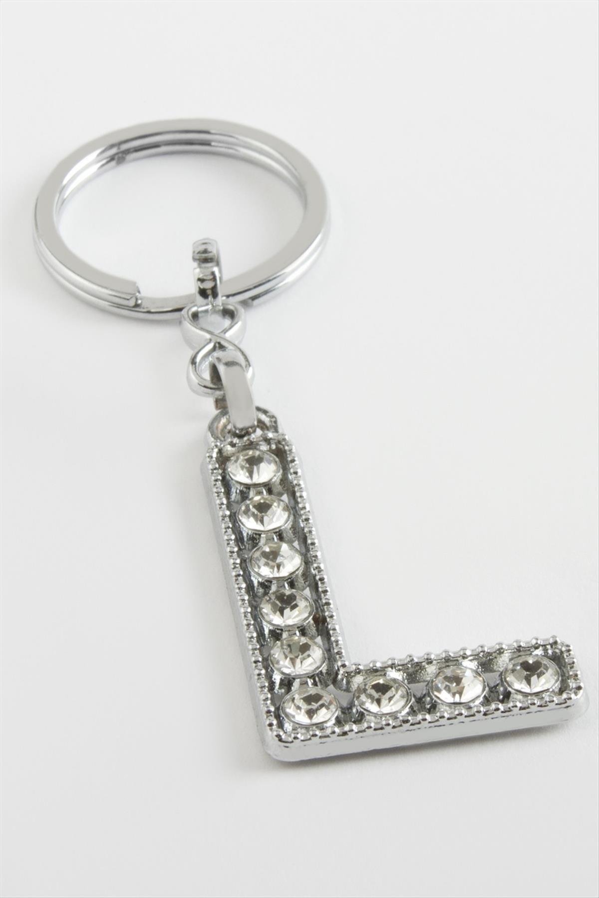 Gümüş Renkli Taşlı Harf Anahtarlık