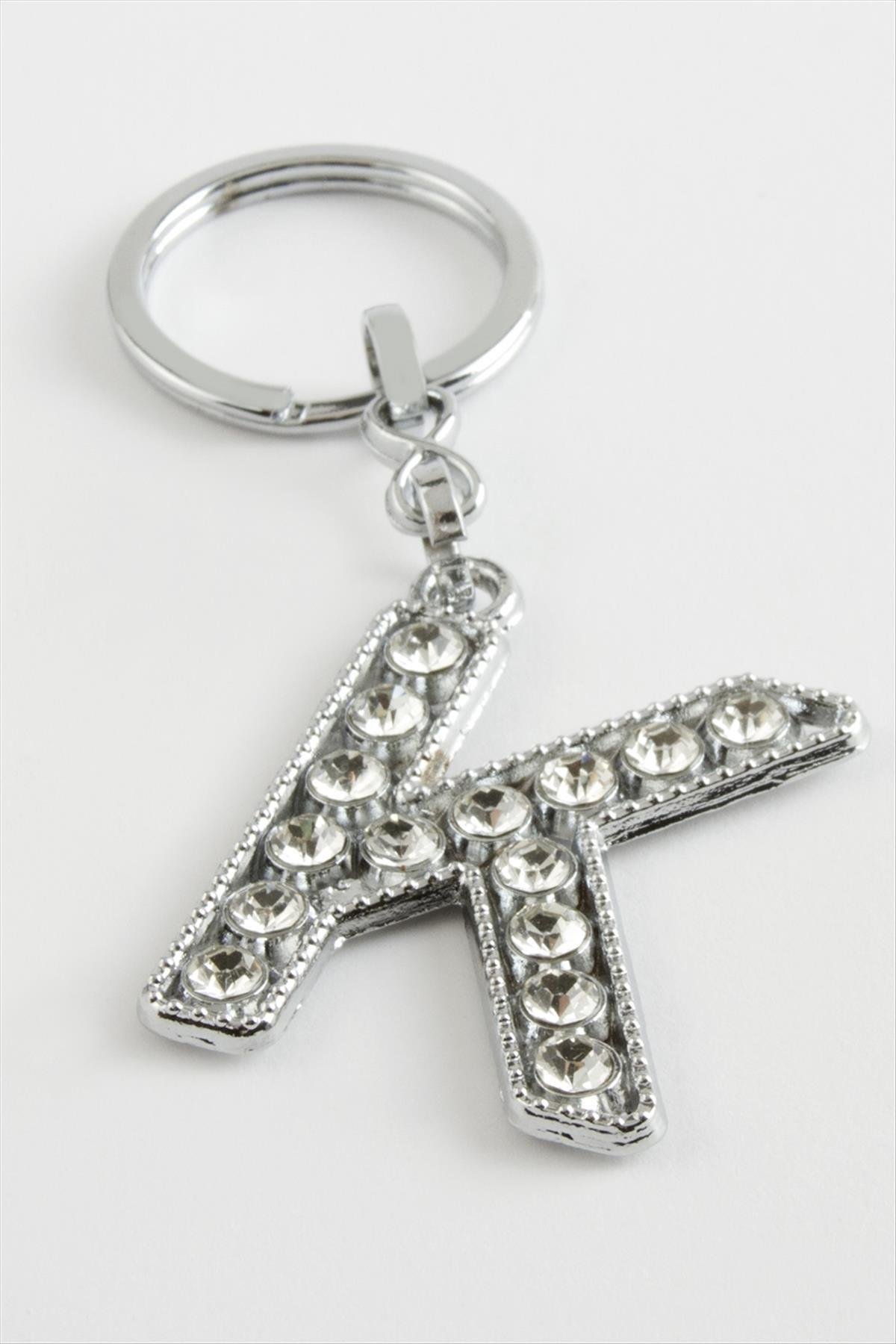 Gümüş Renkli Taşlı Harf Anahtarlık
