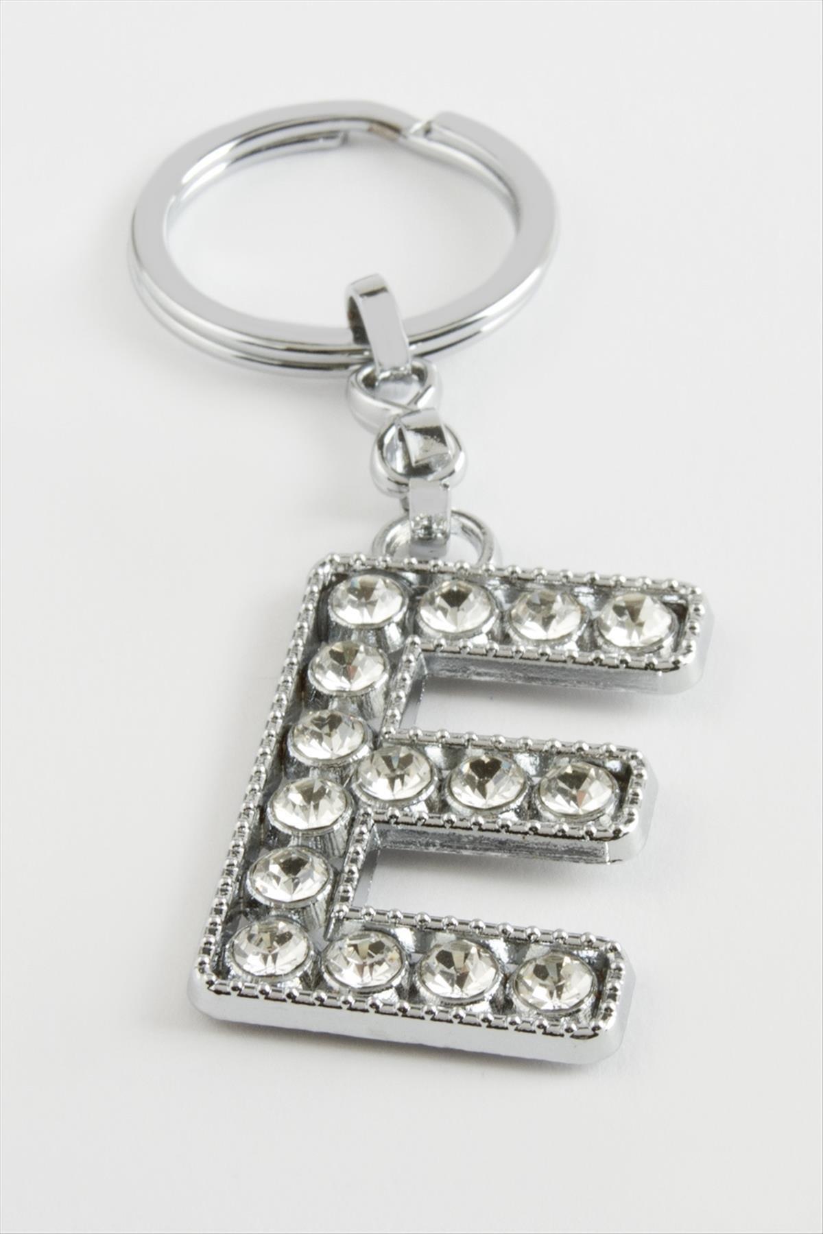 Gümüş Renkli Taşlı Harf Anahtarlık