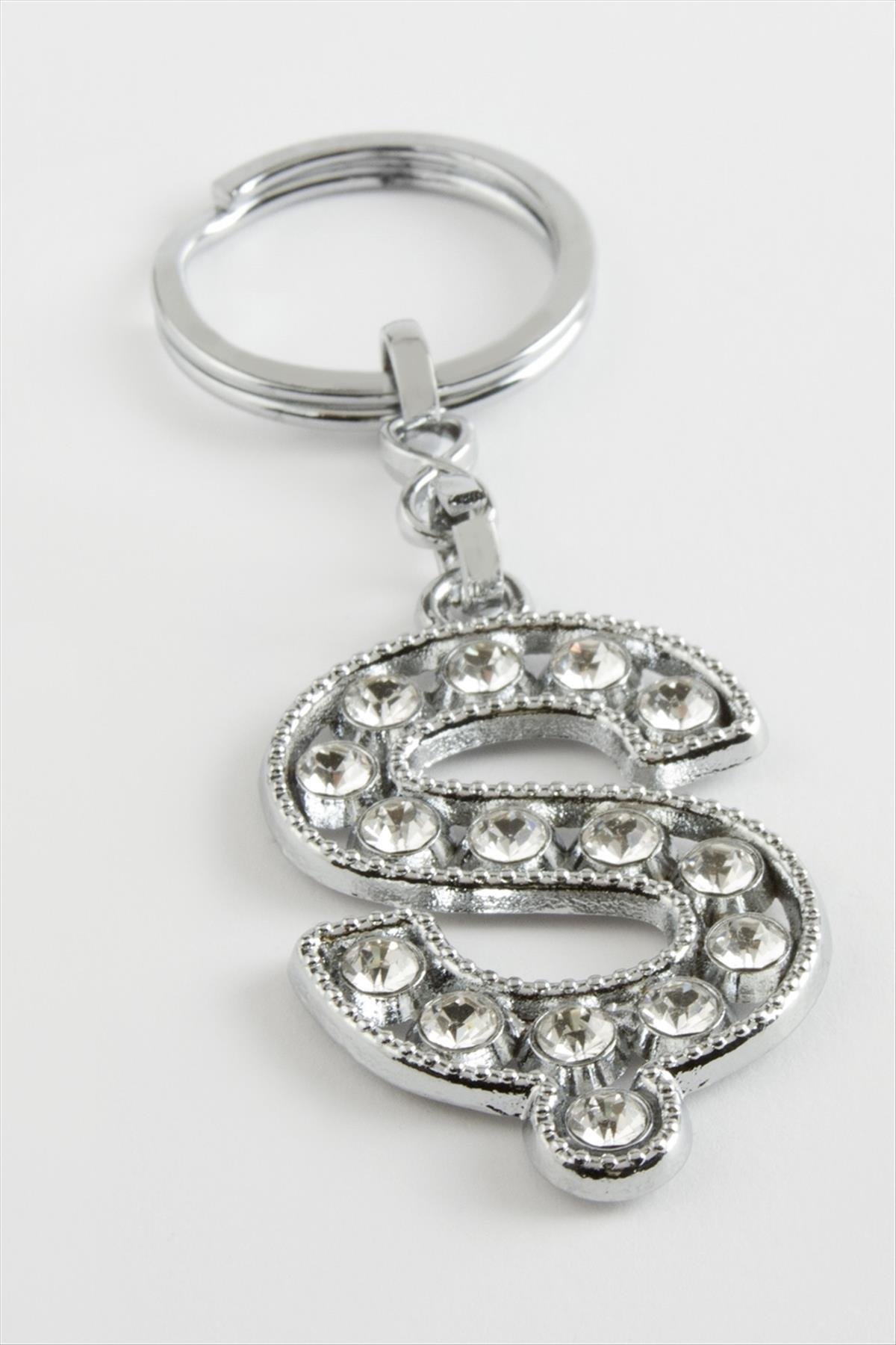 Gümüş Renkli Taşlı Harf Anahtarlık